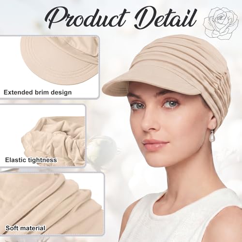 Image of 6 Pcs Chemo Cancer Hat for Women Breathable Bamboo Newsboy Baseball Cap Soft Headwear for Cancer Patient Hair Loss