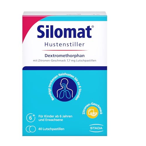 SILOMAT Hustenstiller Lutschpastillen mit Zitronengeschmack mit Dextromethorphan gegen Reizhusten zum Lutschen für Erwachsene und Kinder ab 6 Jahren 40 Stück
