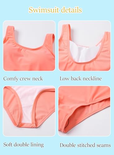 Image of One Piece Swimsuit for Girls 6-16 Years with Removable Chest Pad Quick Dry & Stretchy for Swim Team Beach