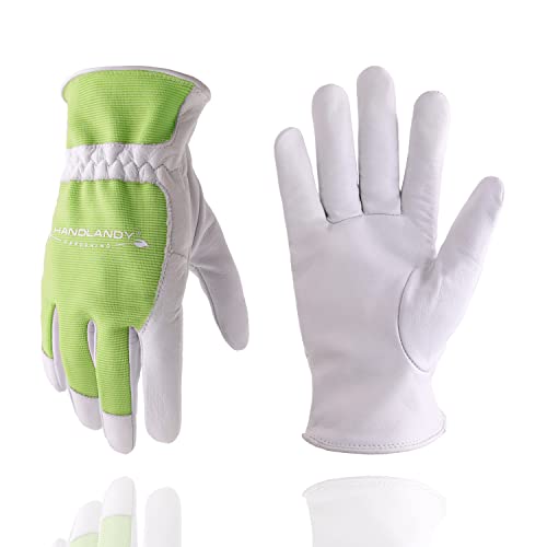 HANDLANDY Women Safety Work Gloves Utility Touch Screen Working Grip Glove for Yardwork Gardening Breathable Mechanic Gloves White-green Small (Pack of 1)