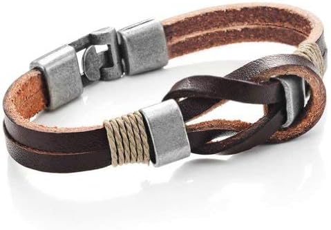 Urban Jewelry Dark Brown Leather Nautical Knot Bracelet for Him and Her 8 inch (Secure New Clasp)