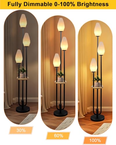 Image of Black Floor Lamp with Tray, 3-Lights Dimmable Floor Lamps with Rock-Shaped Shade, Unique Candle Holder Style Modern Tall Standing Lamp for Living Room /Party(Bulbs Included)