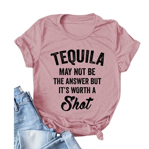 Tequila Shirts for Womens Tequila May Not Be The Answer But Its Worth A Shot Tee Tops (1-Red,XX-Large,US,Alpha,Adult,Female,XX-Large,Regular,Regular)
