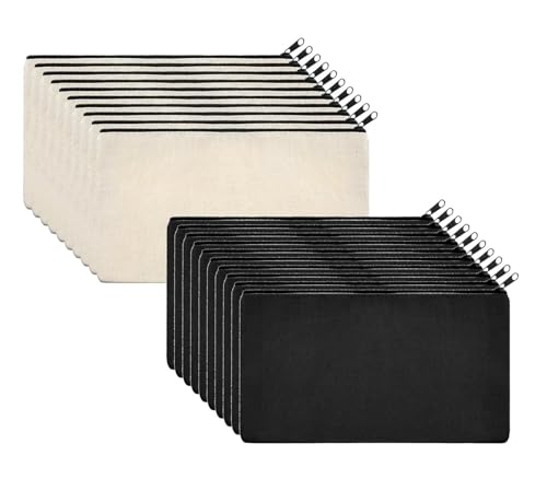 Image of Lify 20 Piece DIY Craft Blank Bag Canvas Makeup Pencil Pouch with Zipper- Multipurpose Pen Pencil Case Cotton Canvas Cosmetic Bag Travel Cosmetic Bag -(Black (10pcs)- Off White (10pcs))