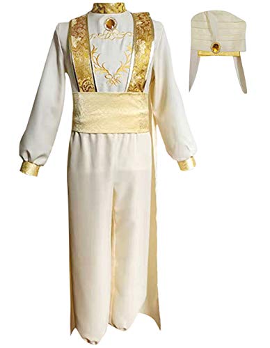 Angelaicos Mens Desert Arab Prince Costume Fairy Tale Suits Cosplay Party Hat (L) White