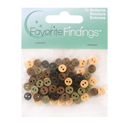 Blumenthal Lansing Favorite Findings Mini Round Buttons, Pack of 75, All One Size and Style, Doll Clothes, Button Flowers and Stacking - Green, Brown and Cream