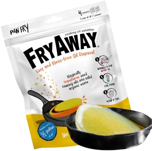 Fryaway Pan Fry Waste Cooking Oil Solidifier Powder, 100% Plant-Based Disposal, Solidifies Up To 2 Cups Of Per Use, (4Ct Package - 8 Cups/2 Liters)