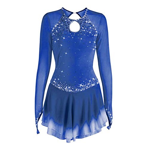 Robe de patinage artistique JRUIA pour filles costume de patinage sur glace bleu d'hiver