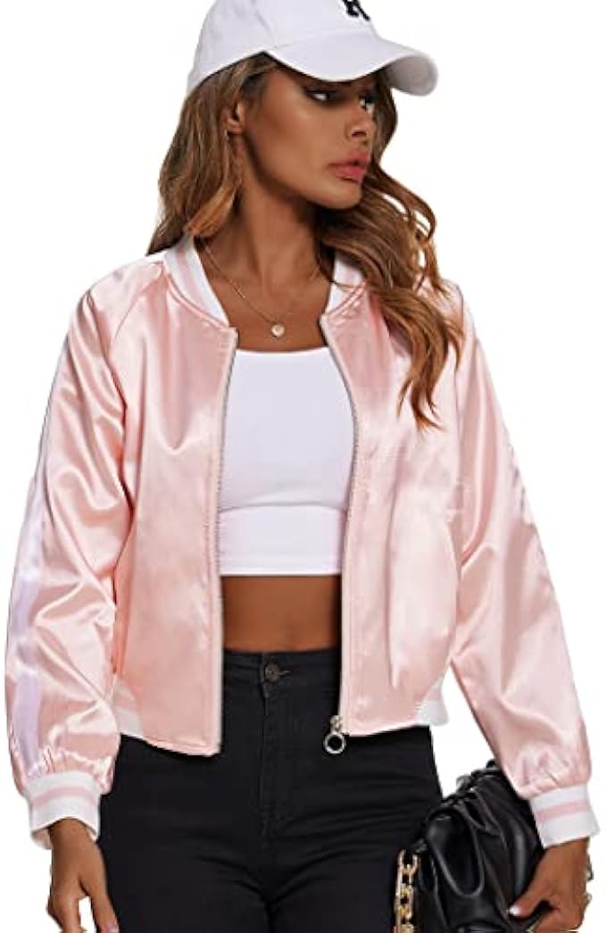 Zeagoo Women's Bomber Jacket Lightweight Zip Up Jacket Casual Striped Jacket Coat Outerwear Windbreaker with Pockets