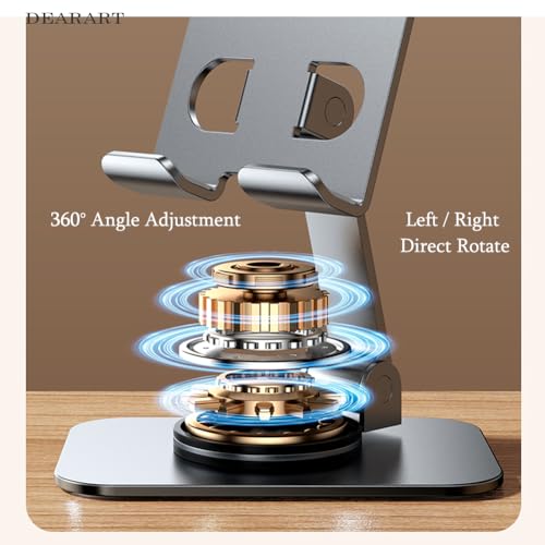 Image of DEARART Cell Phone Stand, 360 Adjustable Phone Stand for Desk, Foldable Phone Holder Fully Carried Easily, Grey (Square Base)