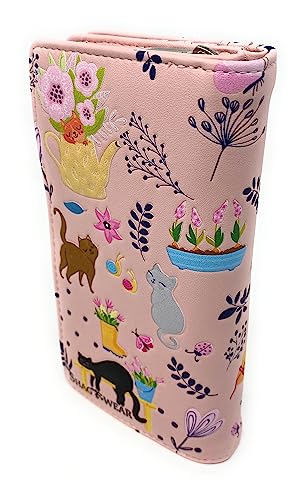 Shag Wear Cats in the Garden Large Animal Wallet for Women and Teen Girls Faux Vegan Leather 7" Pink3
