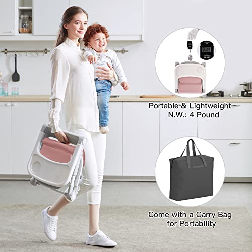 Toddler Booster Seat For Dining Table, Portable Folding Chair Travel Booster Seat With Aluminum Frame, Soft Knitted Cushion And Adjustable Height&Tray, Easy To Clean(Pink) #TOP4