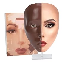 5D Makeup Practice Face Board with Stand, Reusable Silicone Full Face Makeup Mannequin Face to Practice Eyelash Eye Shadow for Beginners and Professionals, Girls Gift Black Skin