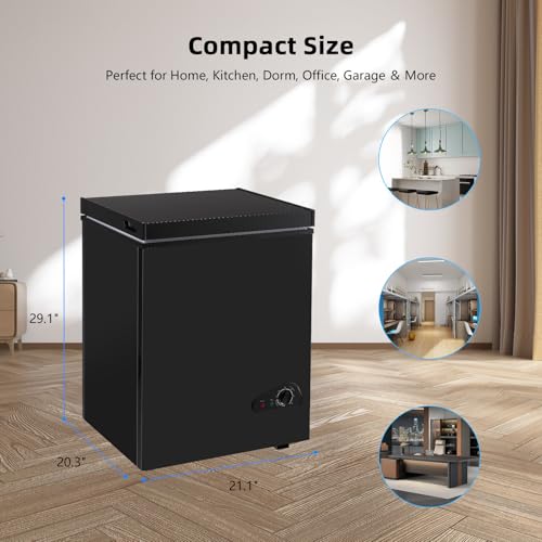 Image of Deep Freezer 3.5 Cu.Ft, Chest Freezer with Removable Basket, Small Freezer with 6 Levels Adjustable Temperature, Quiet Mini Freezer for Home /Kitchen /Office /Garage /Bar (Black)
