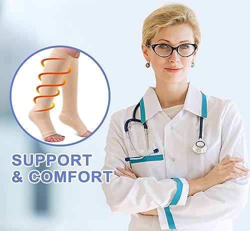 Image of Refeel Open Toe Compression Socks for Women & Men Wide Calf, 15-20mmHg Toeless Knee High Stockings for Circulation Support