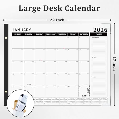 Image of Ospelelf Desk Calendar 2026-2027 Large 22 inchx17 inch Monthly Family Planner Pad with Protective Cover 18 Months January 2026 - June 2027 Black