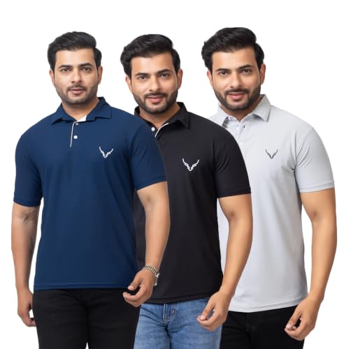 Image of HANABY Men's Summer Polo Solid Half Sleeves Polycotton T-Shirt | Collar Breathable and Comfortable T-Shirt (Pack of 3)