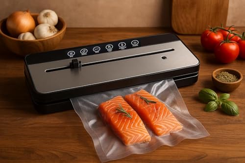 Image of Automatic Vacuum Sealer Machine for Food Storage | Portable Electric Food Saver with Sealing Bags | Air Tight Vacuum Packing Machine for Meat, Vegetables & Fruits