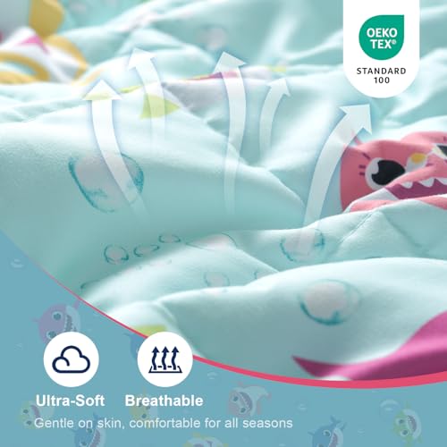 Kivik Weighted Blanket 7 lbs, 41" x 60" Green Shark Weighted Blankets for Small Single/Twin Size Bed, All-Season Breathable Soft Cozy Cute Heavy Throw Blanket for Calming & Sleep, Washable