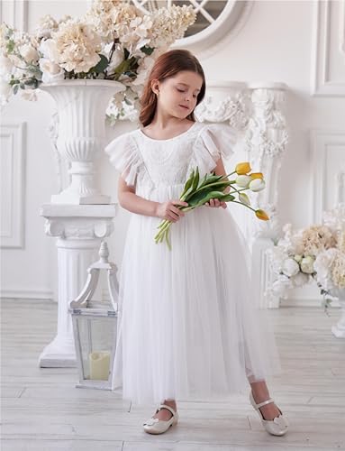 First Communion Dress Lace/Tulle Ruffles Sleeve Flower Girl Dresses for Wedding Ball-Gown Garden Party Daily2