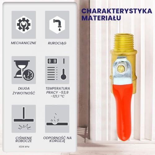 2 sztuki Zawór Kulowy 3/8 cala z mosiądzu, zawór kulowy z 3/8 cala męski x żeński, zawór odcinający wodę z uchwytem, czerwony do rur wodnych/kranów