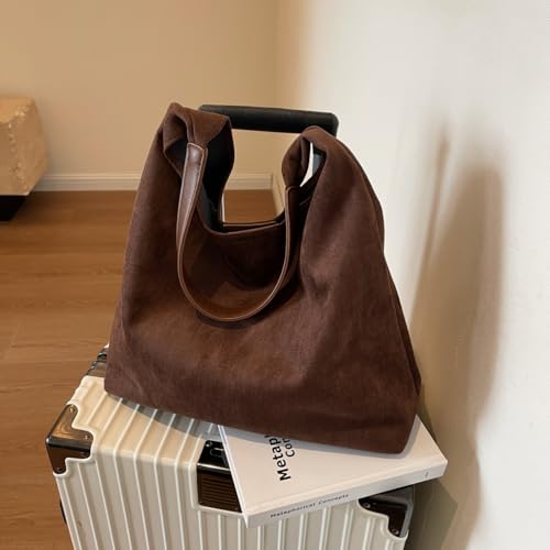 Image of Suede Tote Bags for Women Large Slouchy Bag Retro Suede Purse Soft Hobo Handbag Office Shoulder Bag