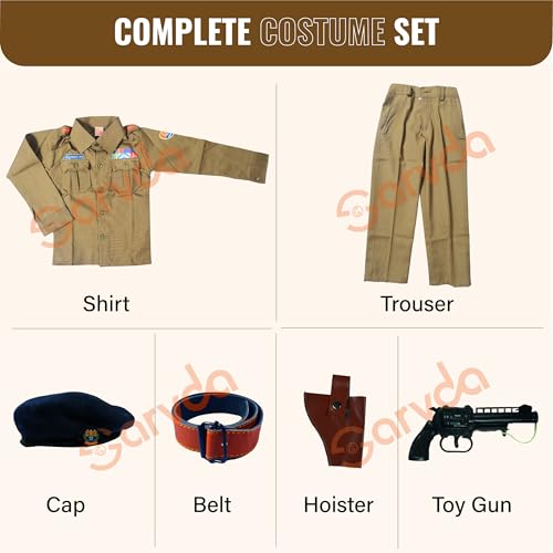 Image of Sarvda Cotton Kids IPS Police Uniform Costume Set,Officer Khaki Shirt,Pants,Cap,Belt & Holster,Community?Helper Fancy Dress For Boys & Girls,Ideal For School Plays,Independence Day,Republic Day