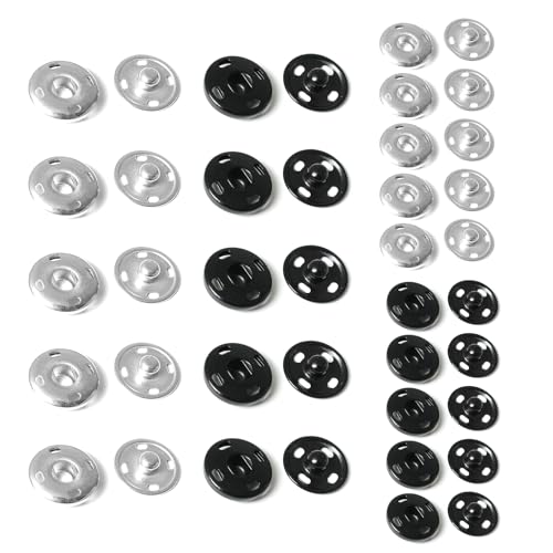 Press Studs Snap Fasteners, 20 Sets Sew on Snap Buttons Metal Clothes Poppers Fastener Black Silver Press Stud for Clothing Sewing-8.5 mm 12mm