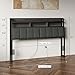 Lefurture Queen Headboard Only with Storage, Upholstered Headboards for Queen Size Bed with LED Light, Charging Station, Height Adjustable, Sturdy and Stable Headboard, Black & Grey