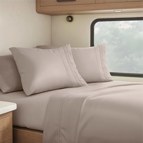Image of Nestl Linen Short Queen Sheets for RV, Hotel Luxury RV Queen Sheets Set, 4 Piece Fitted Bed Sheet Set and Pillowcases, Super Soft, Wrinkle-Free, and Breathable Camper Bedding