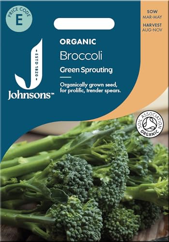 Johnsons Organic Broccoli Green Sprouting Seeds for Planting â€“ EU Organic Certified,150 Seeds Pack for UK Gardens - Brassica Outdoor Vegetable - Organically Grown to Produce a Prolific Crop