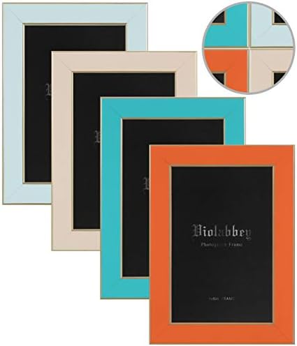 VIOLABBEY 4x6 Picture Frames Set of 4, Colorful Photo Frame of Modern Style, High Definition Tempered Real Glass, Wall Mounted or Tabletop Display (Blue+Light Blue+Orange+Apricot)