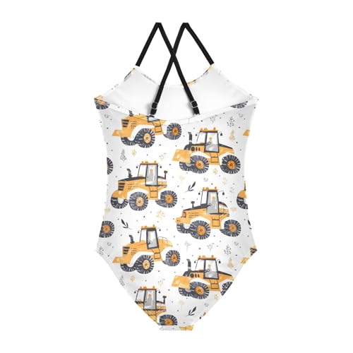 ALAZA Yellow Truck Girls Swimsuit Bathing Suit Beach Swimwear One Piece 3-10T2