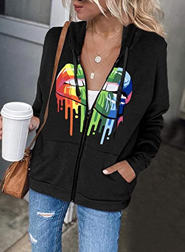 Magicmk Women's Long Sleeve Sweatshirt Casual Cotton Zip Up Hoodie Jacket(Colorlip,L) #TOP1