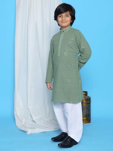 Image of AJ DEZINES Kids Kurta Pajama Set For Boys | Embroidery Chikankari Kurta Set | Traditional & Festive Outfit | Cotton Stylish Boys Kurta Pyjama | Perfect For Festivals Wedding & Family Function