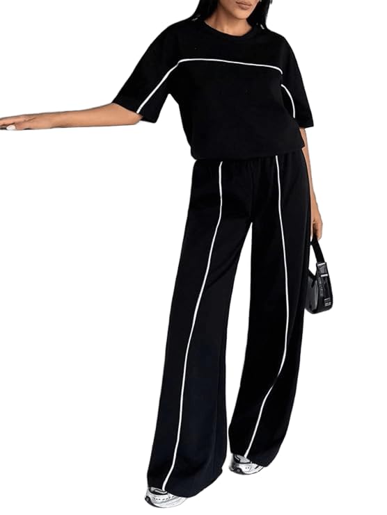 SXV STYLE 2 Pcs, Piping Details Relax Fit T-Shirt And Sweatpants - Review, Price and Buying Guide