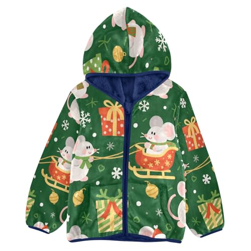 Christmas Cute Mouse Toddler Fleece Jacket Girl Boys Hooded Fleece Jacket Coat Warm Outwear Zip-up 3-10T