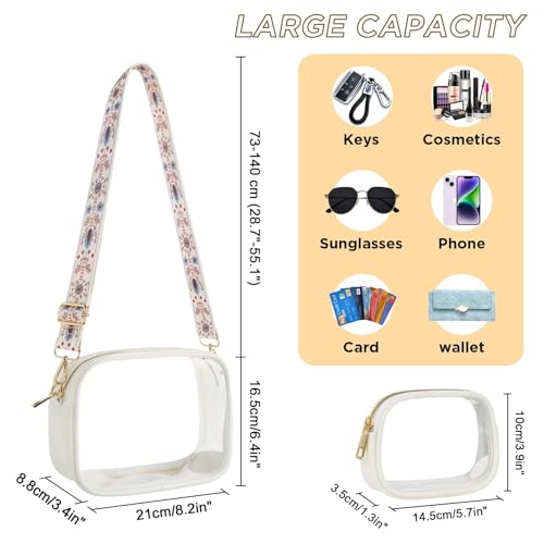 Clear Bag, Stadium Approved Clear Crossbody Bag Cute Purses for Women See Through Handbags with Adjustable Strap for Concerts Sports Festivals (White)3