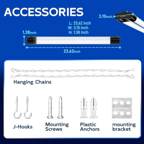 hykolity 4 Pack Linkable LED Shop Light for Garage, 2FT 22W Utility Light Fixture, 2500lm, 5000K Daylight LED Workbench Lighting with Power Cord, Hanging or Flush Mount, Black - ETL