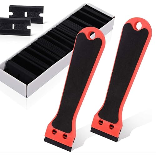 Noaxylic 2 Piezas Raspador Vitroceramica, Raspadores de Plástico con 100 Cuchillas de Plástico, Raspador de Película para Coche, para Rascar Etiquetas, Adhesivos, Ventanas, Espejos