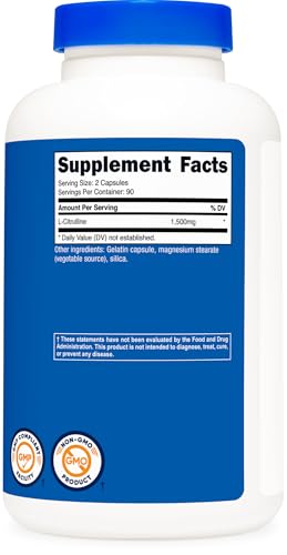 Image of Nutricost L-Citrulline 1500mg, 180 Capsules - 750mg Per Capsule, Gluten Free, Non-GMO, Packaging May Vary