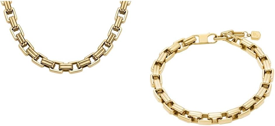 Bundle of Fossil Women's Raquel Bold Chains Gold-Tone Stainless Steel Chain Necklace + Bracelet