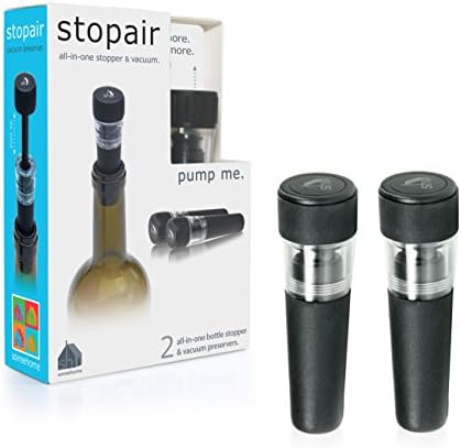 Soireehome Stopair Vacuum Sealer Pump Wine Cork and Bottle Stopper - Perfect for Wine, Oil, Vinegar, Liquor - Preservation System Increases Shelf-Life for Days, 2pc Set