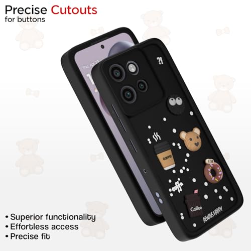 Image of Outlouders Back Cover for Moto Edge 50 Neo 5G | 3D Cartoon Cute Fun Bear | Silicone Full Body Protection Bumper Case (Black)