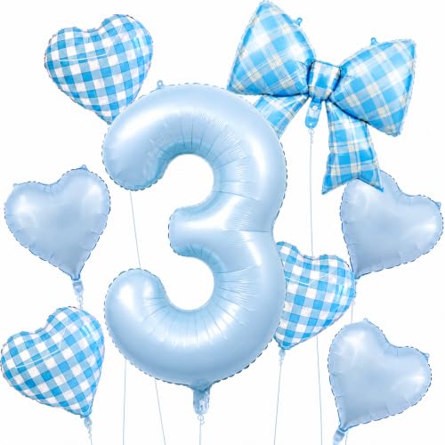 SHIME NUNU Light Blue Number Balloons 3, 40 Inch 3rd Birthday Decorations