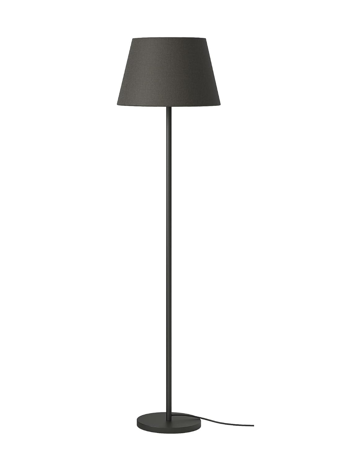 Modern Floor Lamp with Fabric Shade, Dark Grey | Slim Metal Stand, Round Base, Living Room Decor, Minimalist Design, Tapered Shade-picture-11