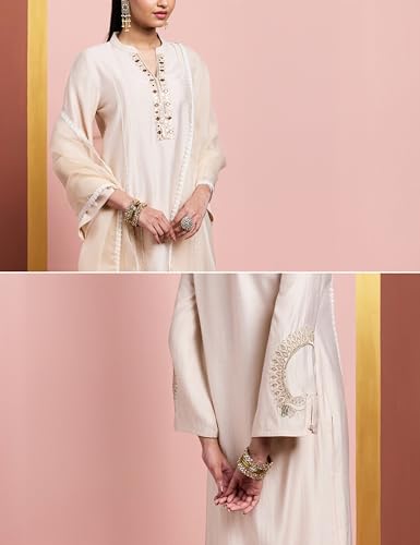 Image of Amazon Brand - Myx Women's Embroidered Kurta Pant Set with Organza Dupatta | Salwar Suit (Available in Plus Sizes)