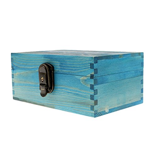 Generic Vintage Bijou Boîte en Bois avec Décor de Rétro Serrure et Clé Organisateur d'Accessoire - Bleu