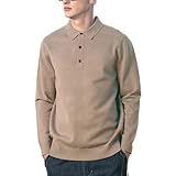 ZVX Men's Polo Sweater Fashion Button Collar Sweater Flower Khaki Medium