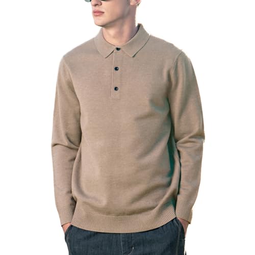 ZVX Men's Polo Sweater Fashion Button Collar Sweater Flower Khaki Medium
